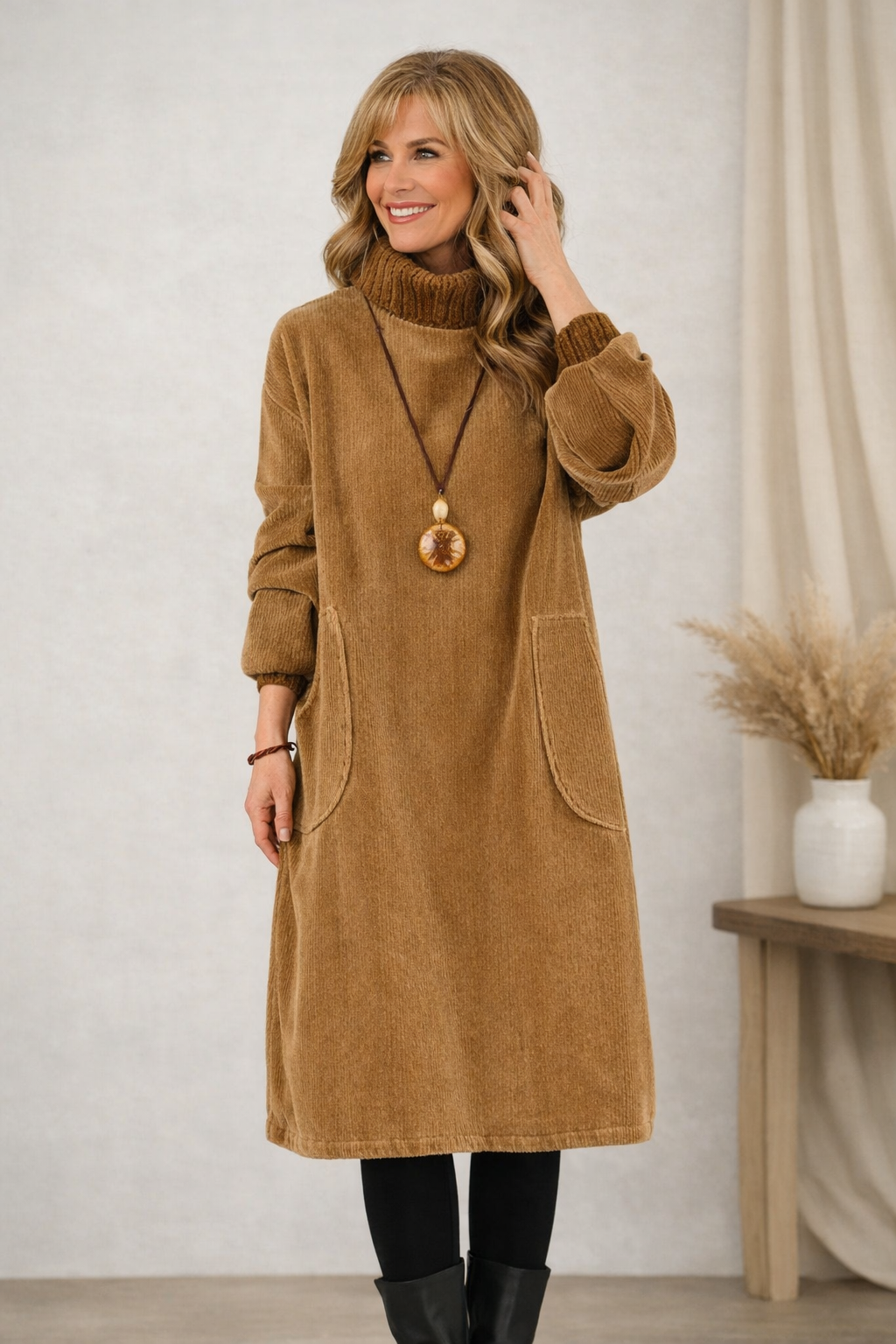 Klara | Elegancka swetrowa sukienka midi z golfem