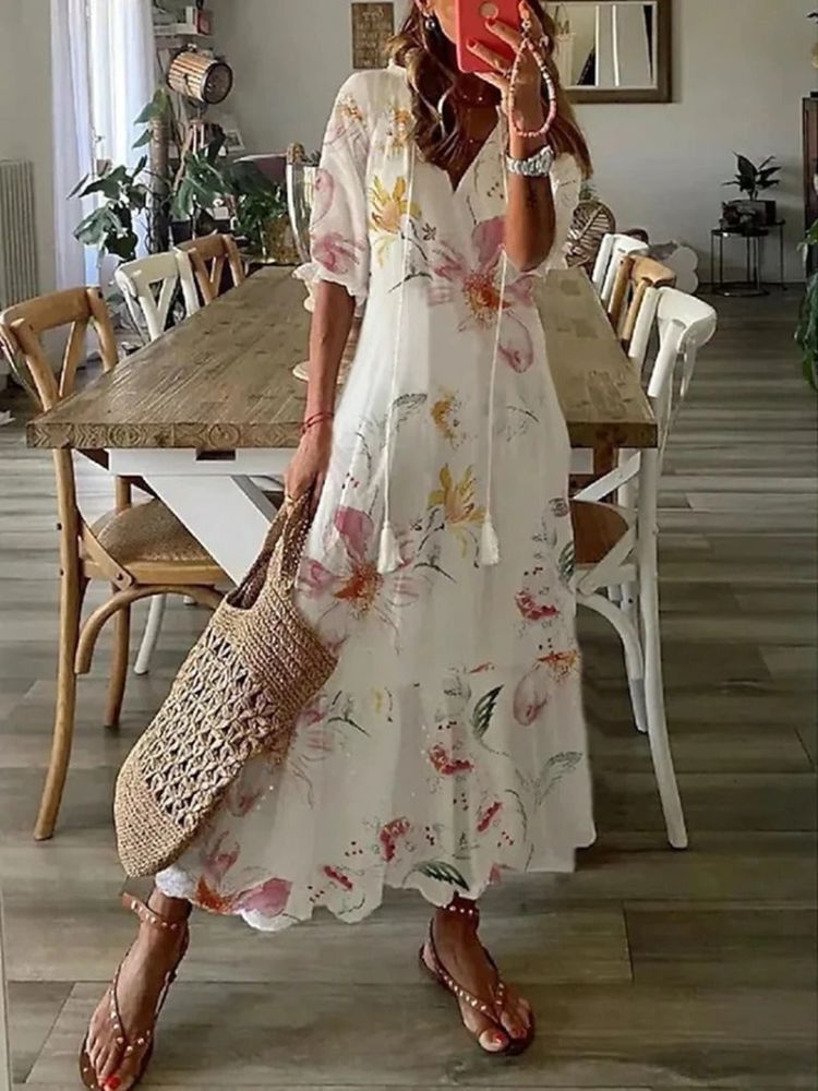 Élodie™ — Elegancka, kwiatowa sukienka maxi z weluru