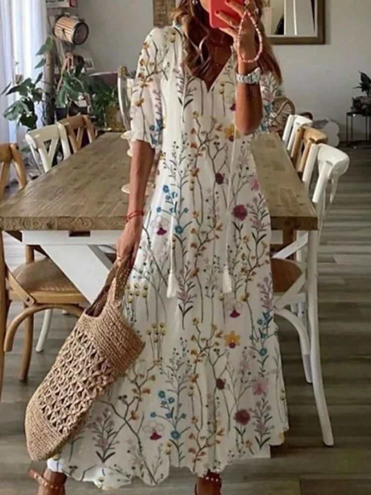 Élodie™ — Elegancka, kwiatowa sukienka maxi z weluru