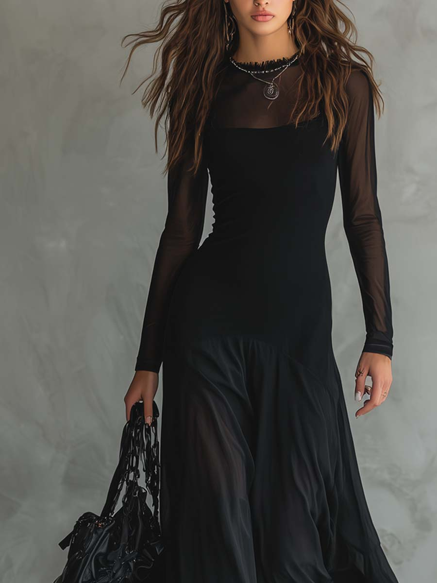 Serena · Sukienka Maxi Loose-fit z Czarnego Tiulu