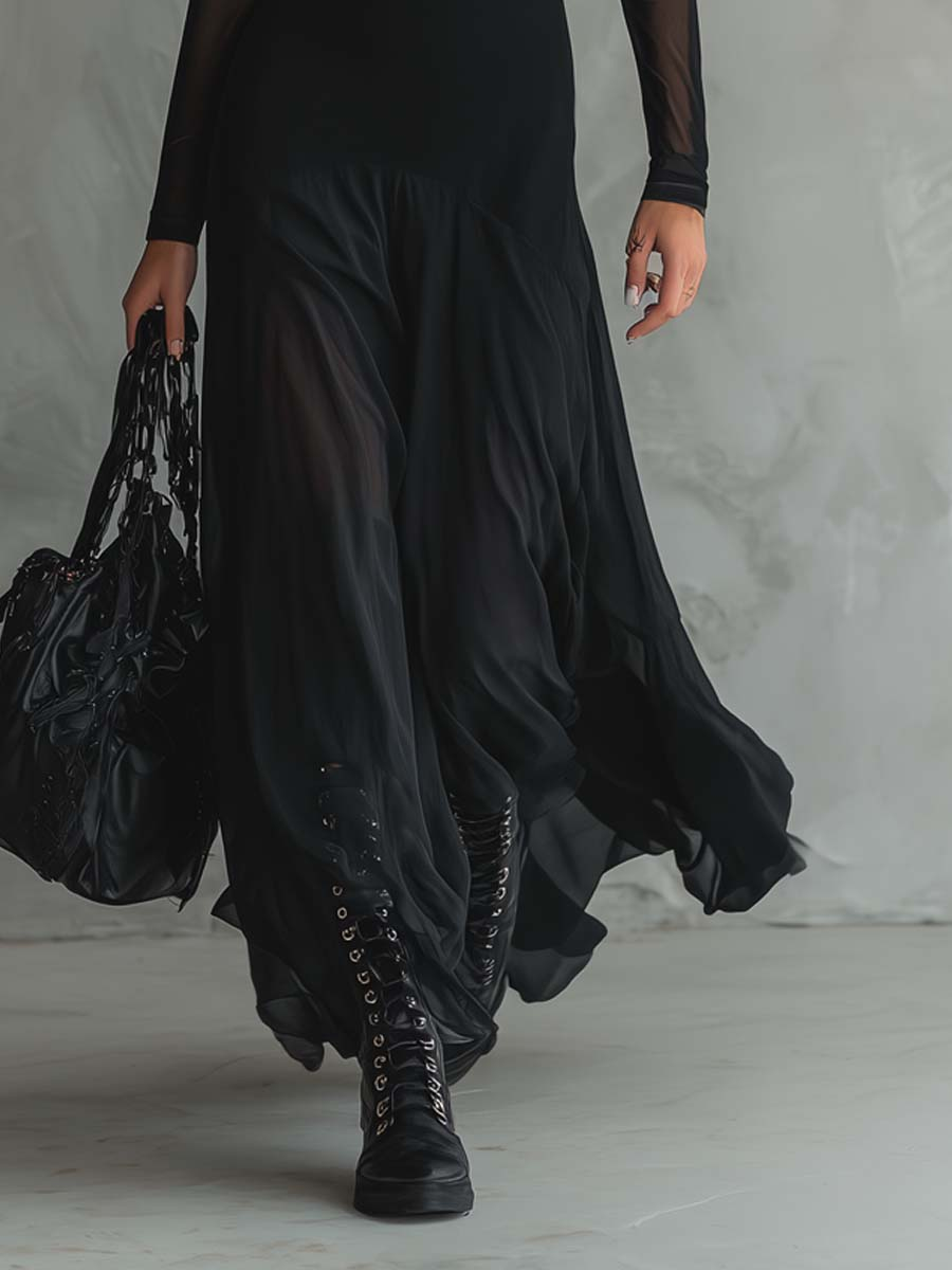 Serena · Sukienka Maxi Loose-fit z Czarnego Tiulu