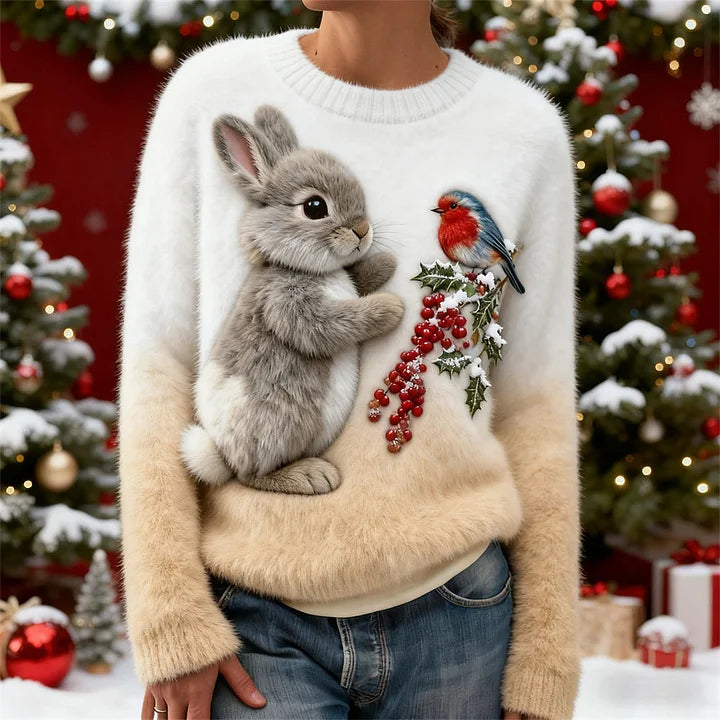 Suzette – Pluszowy Sweter z Świątecznym Królikiem