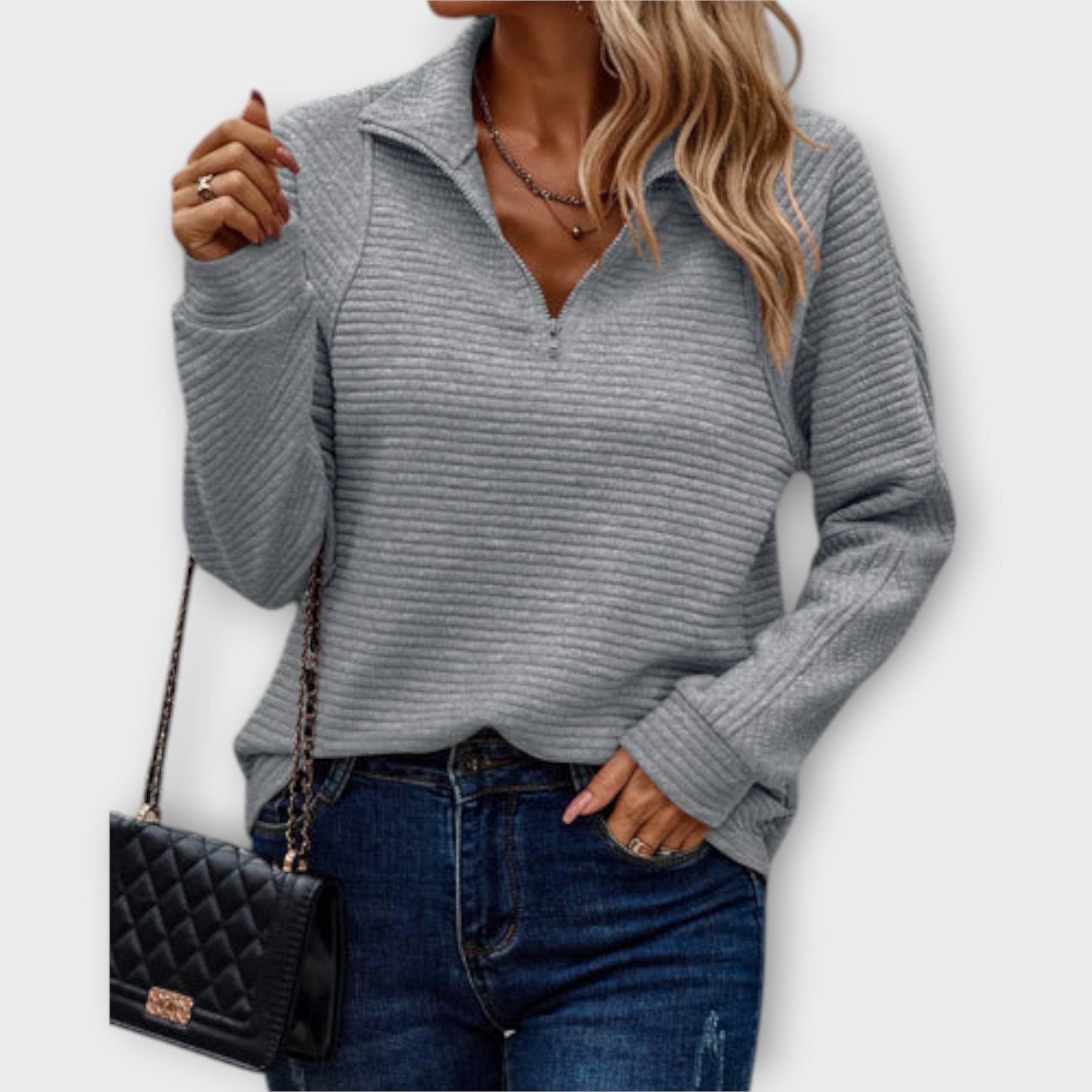 Anja – Sweter z kołnierzykiem i zamkiem