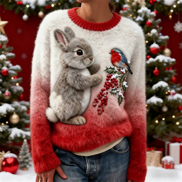 Suzette – Pluszowy Sweter z Świątecznym Królikiem