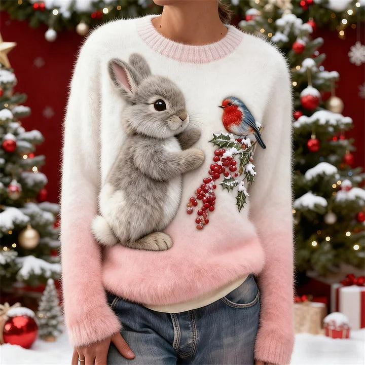 Suzette – Pluszowy Sweter z Świątecznym Królikiem