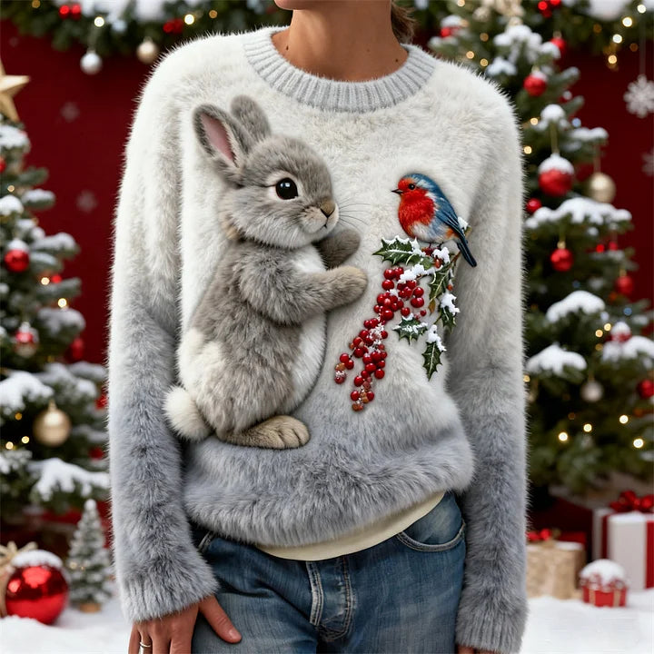 Suzette – Pluszowy Sweter z Świątecznym Królikiem