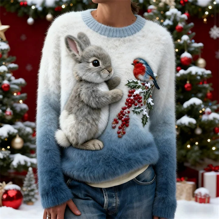 Suzette – Pluszowy Sweter z Świątecznym Królikiem