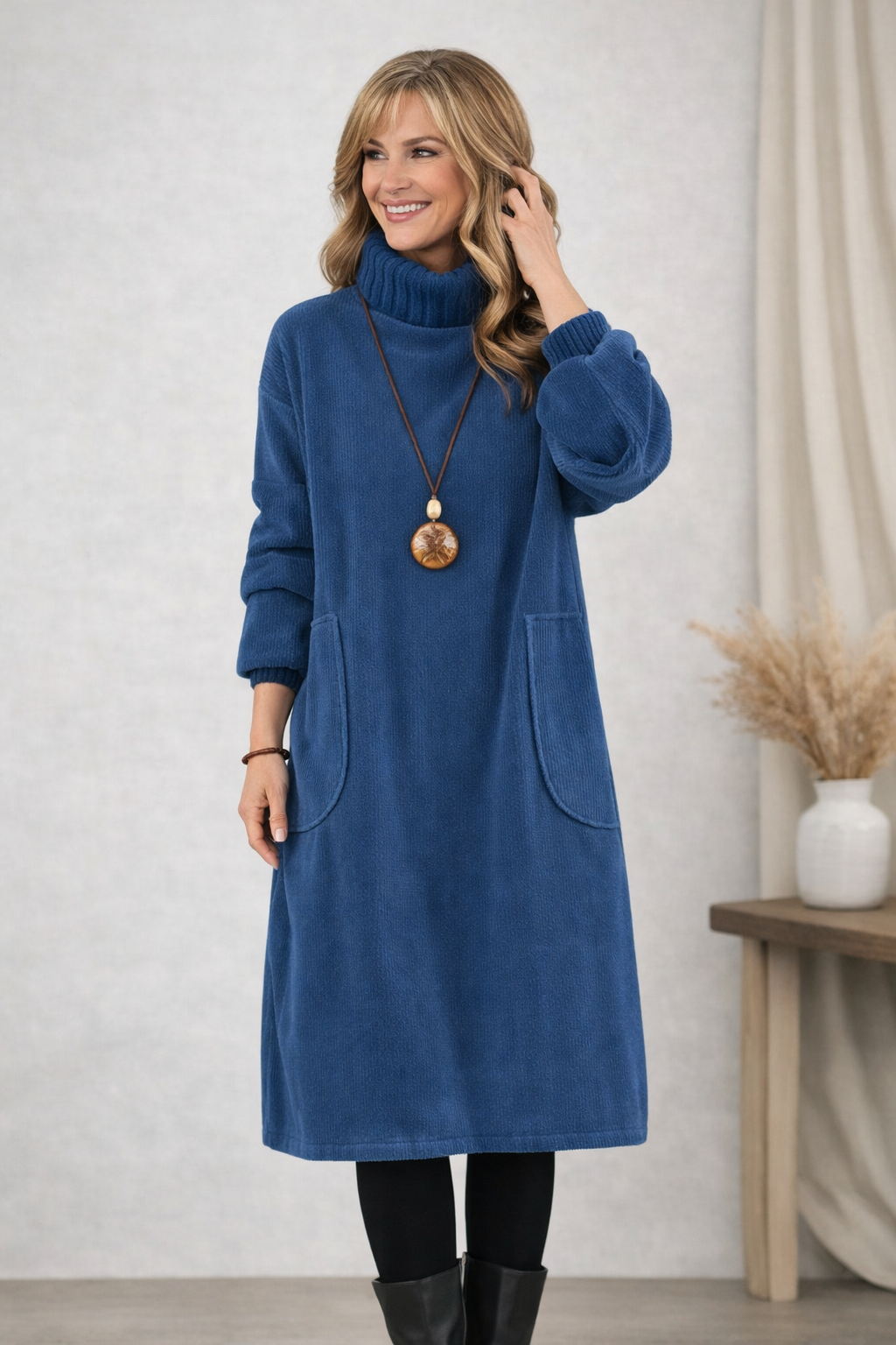 Klara | Elegancka swetrowa sukienka midi z golfem