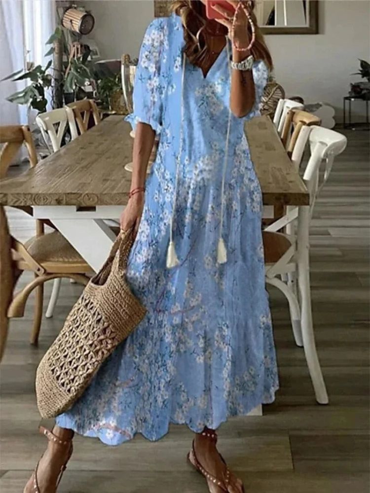Élodie™ — Elegancka, kwiatowa sukienka maxi z weluru