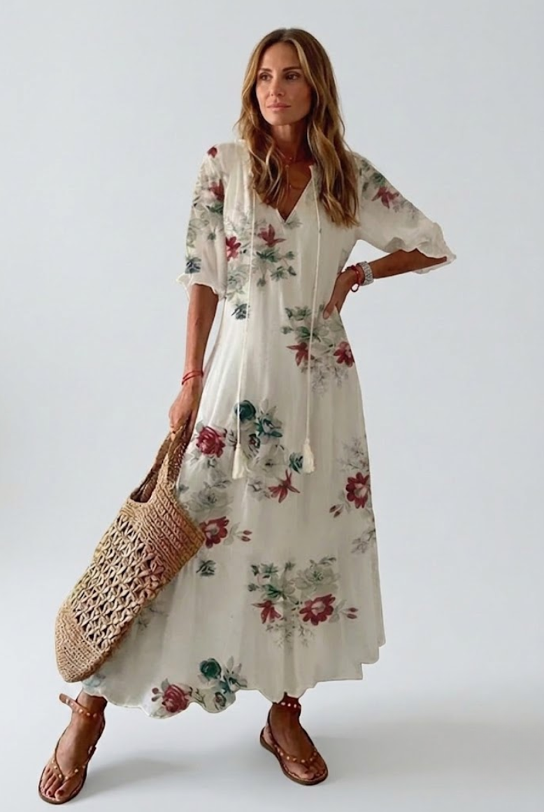 Élodie™ — Elegancka, kwiatowa sukienka maxi z weluru