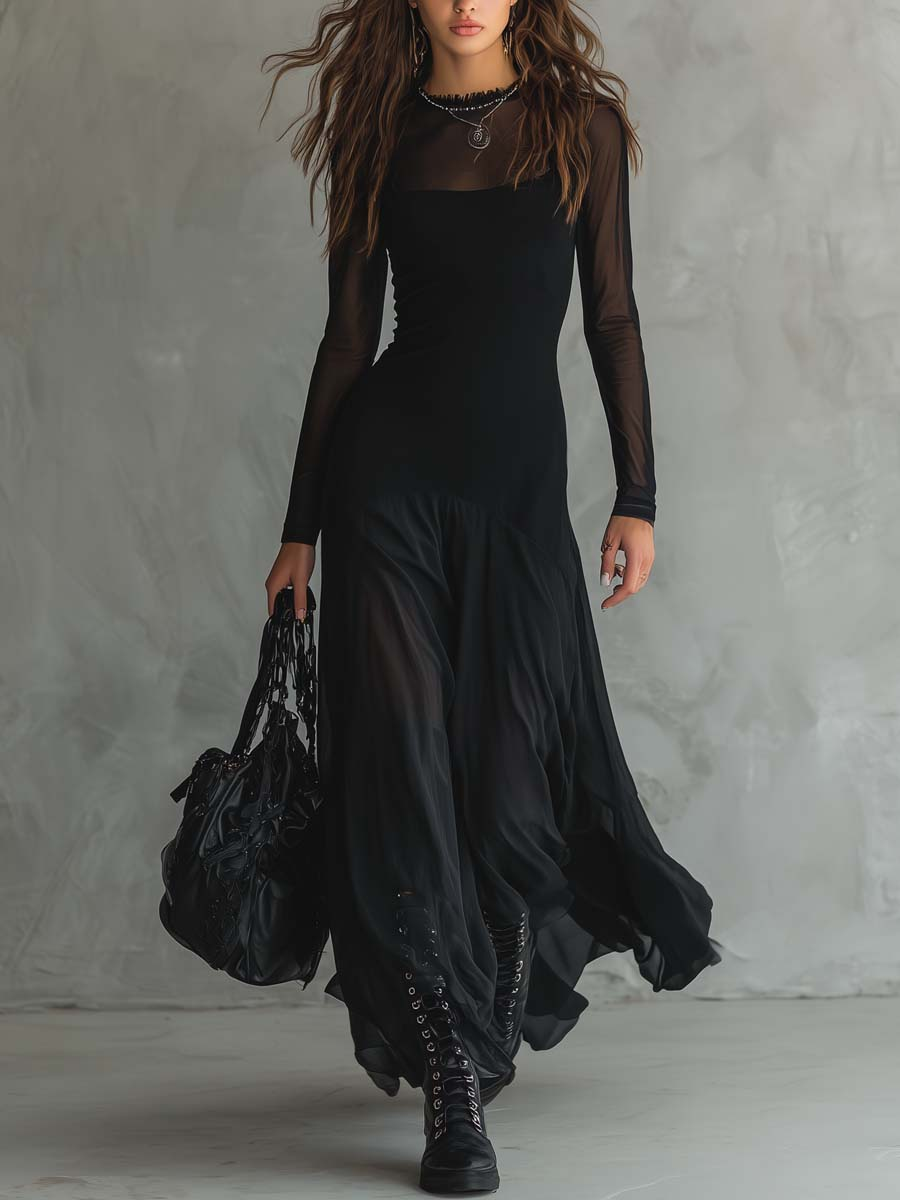 Serena  · Sukienka Maxi Loose-fit z Czarnego Tiulu