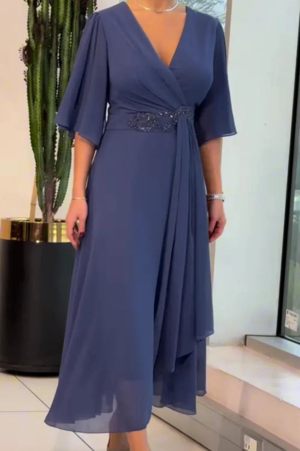 Ewelina | Elegancka Długa Sukienka z Szyfonu